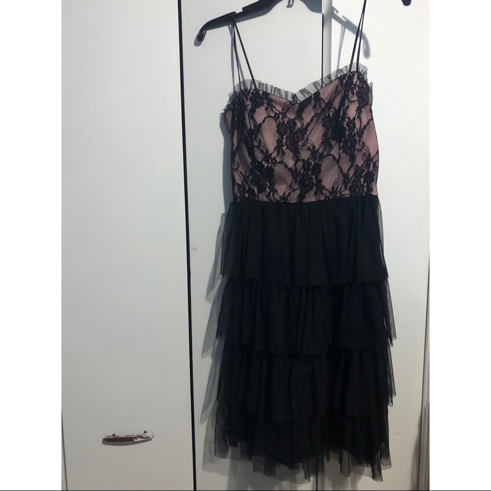 black and pink lace dress